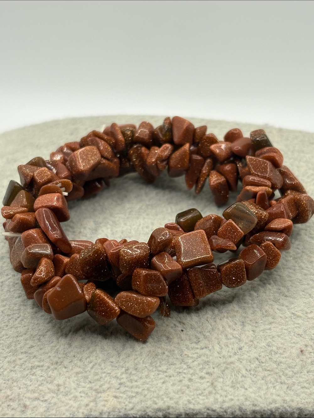 Goldstone Chip Stretch Bracelet - Brown Goldstone Sparkle 6”